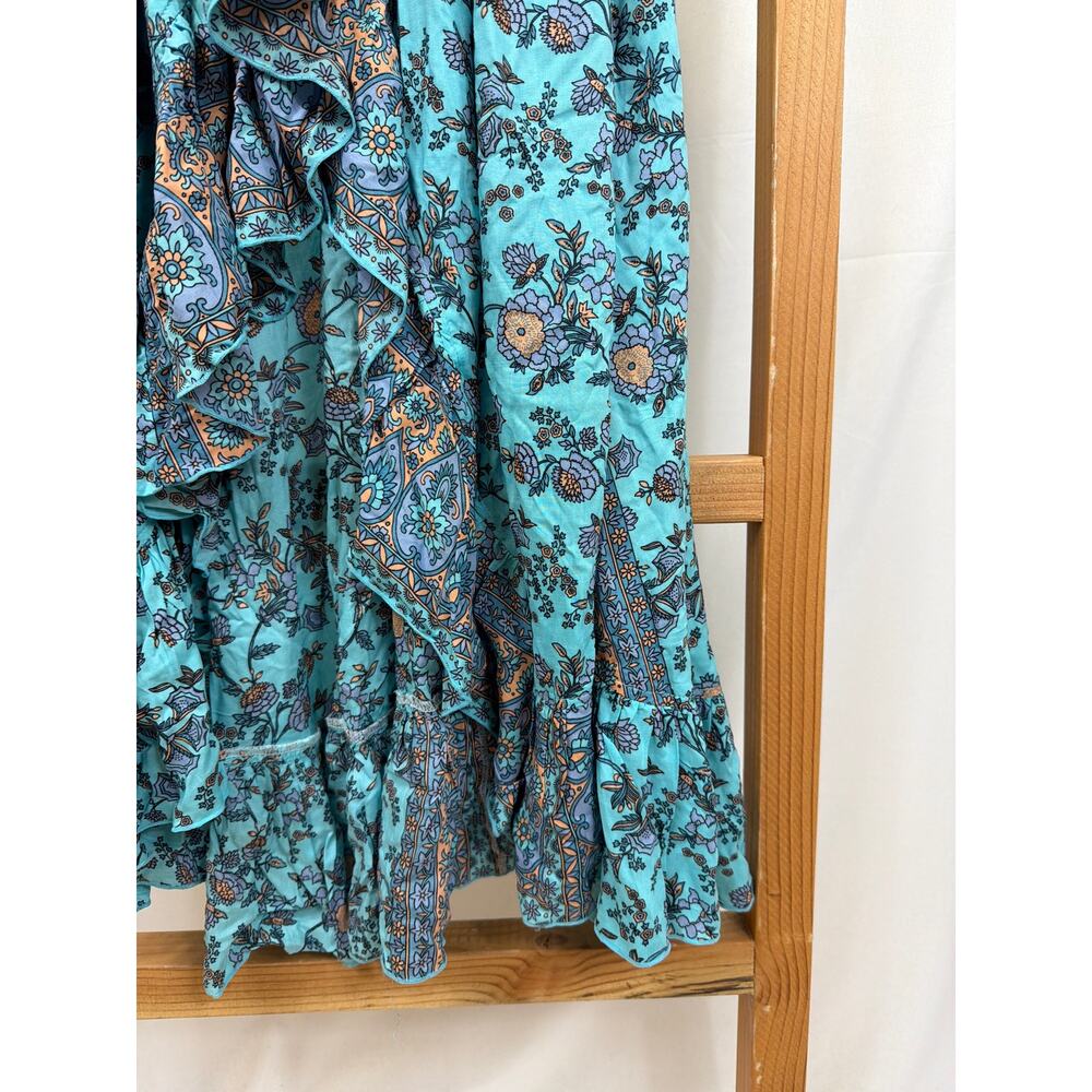 Acanela Expeditions Blue Multicolor Wrap Maxi Dress Ruffled Sleeve XXXL - Picture 5 of 9